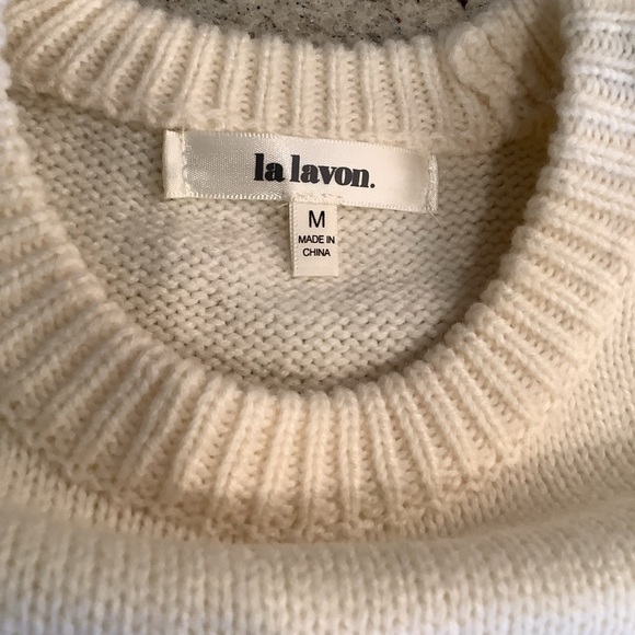 La Lavon Cream Sweater with Black Stitching Size Medium Cozy and Oversized - Picture 5 of 10